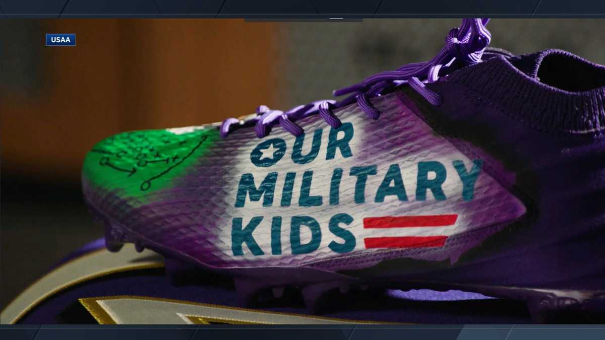 Kyle Hamilton's purple Our Military Kids cleats for My Cause My Cleats